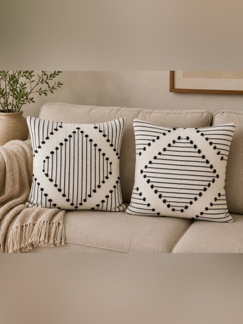 Decorative Black & White Geometric Cotton Pillow covers - Set of 2. 18” x 18”